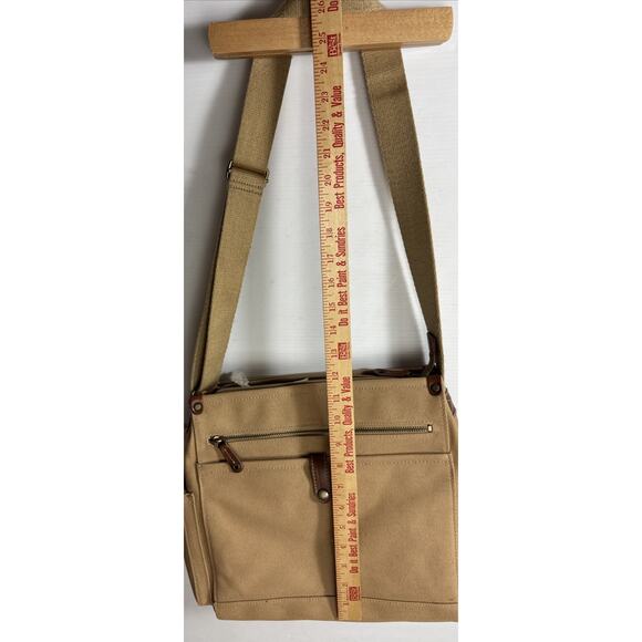 Fossil Canvas Messenger Bag Leather Accents Crossbody Khaki Multi Pockets *READ* - Picture 9 of 13